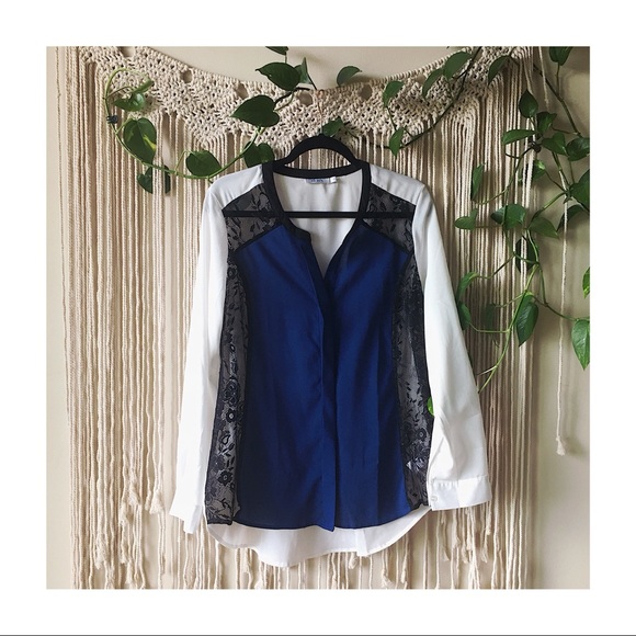 Colour Block Blouse With Lace Detailing